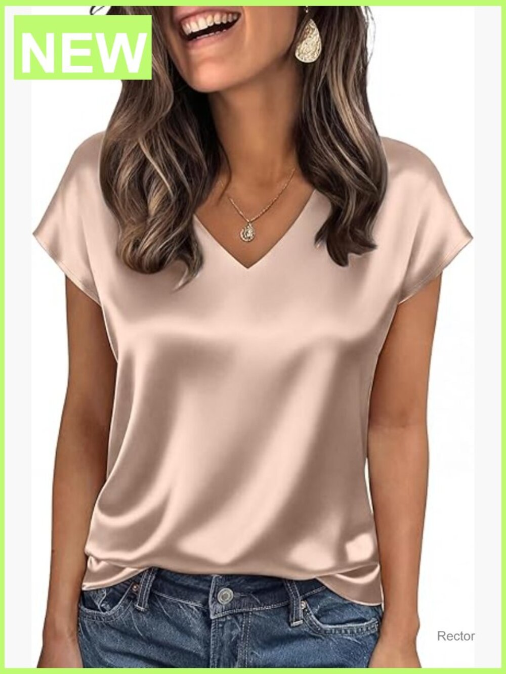 Cap Sleeve V Neck Blouse Satin Women's Summer Top Business Casual Loose Fit